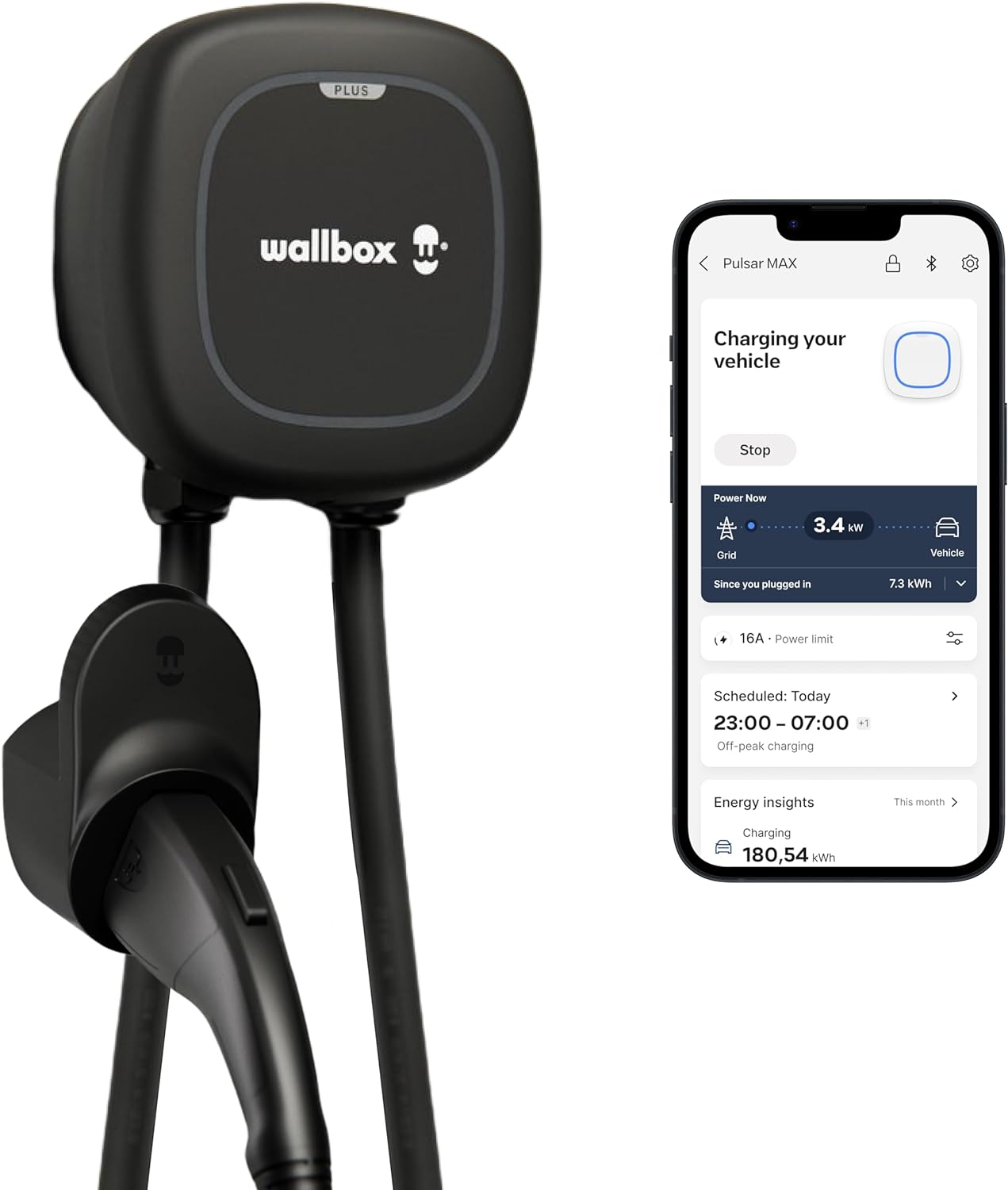 Wallbox Pulsar Plus Level 2 Smart EV 48 Amp Charger, WiFi, Bluetooth, Energy Star and UL Certified, 25ft Cable, Indoor & Outdoor EVSE, Hardwired, Assembled in USA. Authorized Dealer