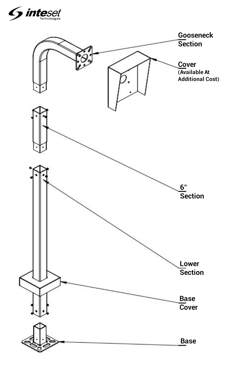 Gooseneck Pad Mount Pedestal for Card Readers and Access Control Keypads (42 & 48 inch height) Requires extra shipping.
