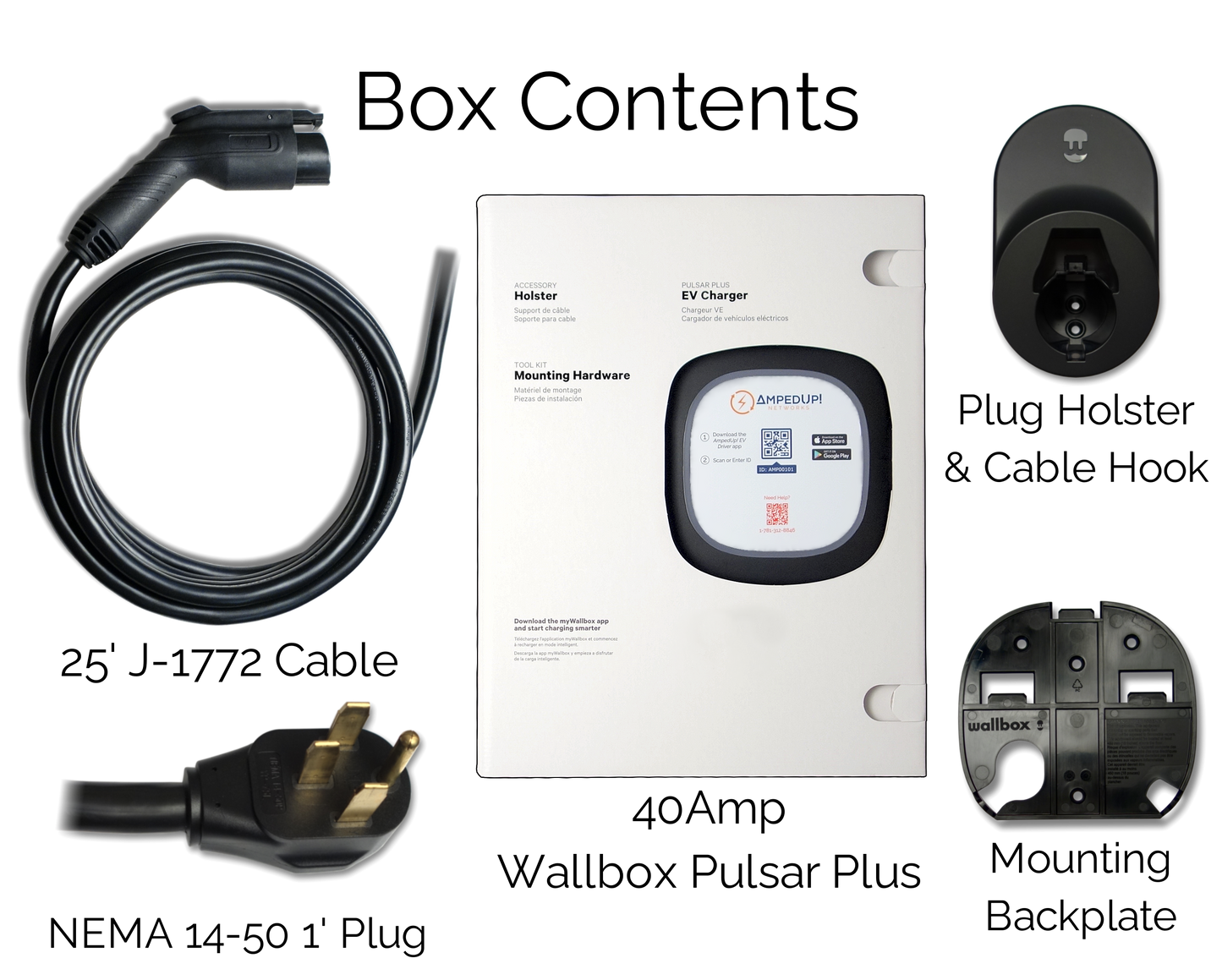 Wallbox Pulsar Plus Level 2 Smart EV 48 Amp Charger, WiFi, Bluetooth, Energy Star and UL Certified, 25ft Cable, Indoor & Outdoor EVSE, Hardwired, Assembled in USA. Authorized Dealer