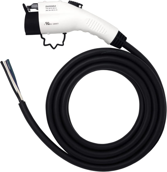 Inteset 25' 48A EV Charger J-1772 Plug Replacement Cable, Charger End Bare Wire for Easy Replacement of Original Cable on Chargers up to 48 Amps, Made in the USA.