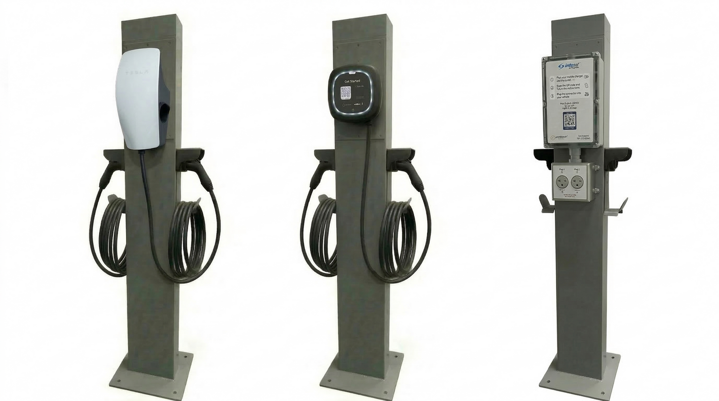 Universal Dual Pedestal for Level 2 EV Chargers with Dual CMS